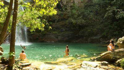 A cachoeira Santa Bárbara fica no Território Kalunga / Crédito: Divulgação / TV Brasil
