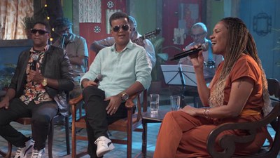 Fernando Bento, Alex Ribeiro e Teresa Cristina no programa Samba na Gamboa / Crédito: Divulgação / TV Brasil