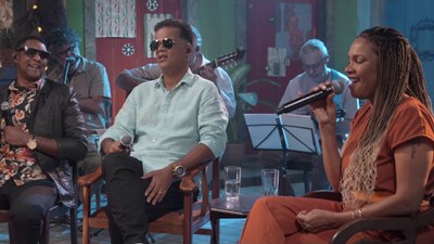 Fernando Bento, Alex Ribeiro e Teresa Cristina no programa Samba na Gamboa / Crédito: Divulgação / TV Brasil